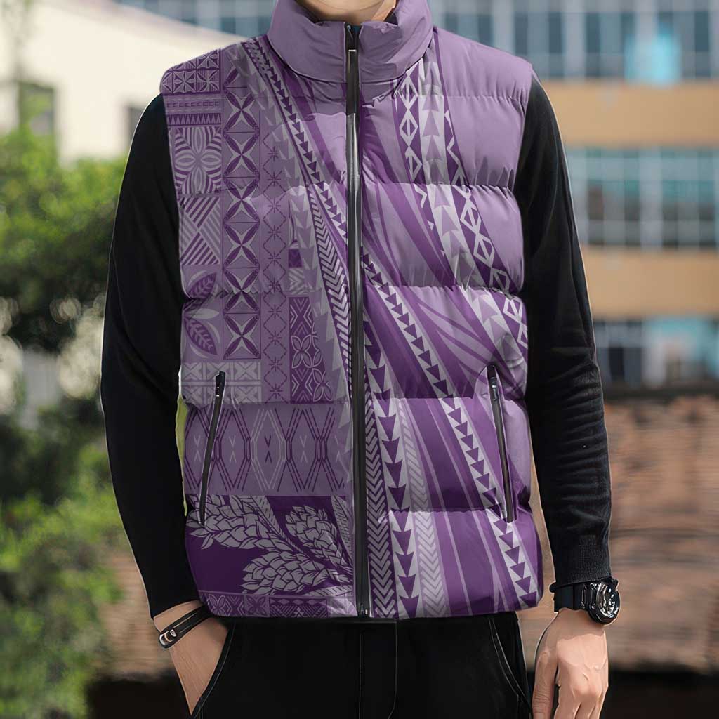 Pasifika Women's Day - Samoa Siapo Malu Tattoo Inspired Sleeveless Puffer Jacket Lavender LT7 - Polynesian Pride