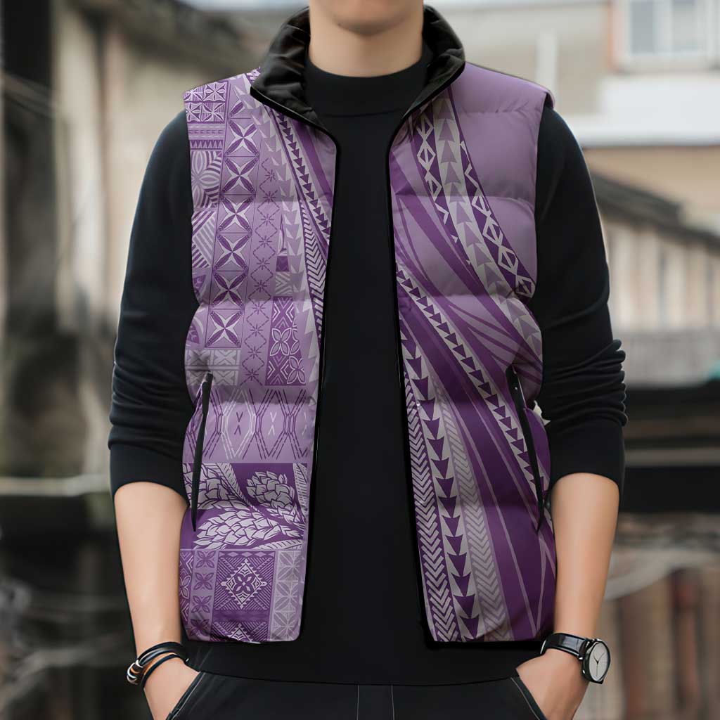 Pasifika Women's Day - Samoa Siapo Malu Tattoo Inspired Sleeveless Puffer Jacket Lavender LT7 - Polynesian Pride