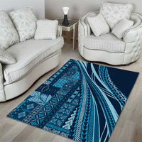 Pasifika Women's Day - Samoa Siapo Malu Tattoo Inspired Area Rug Navy Blue LT7 - Polynesian Pride