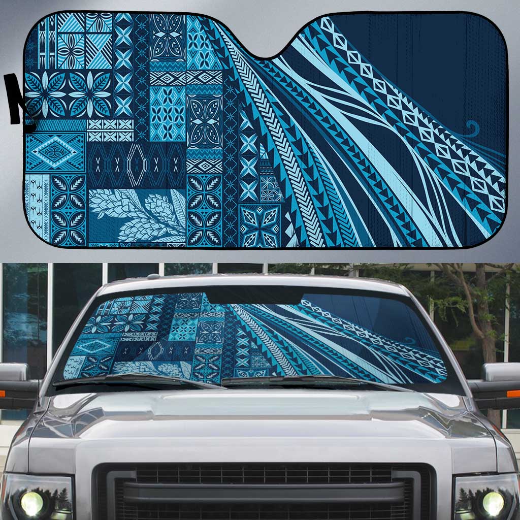 Pasifika Women's Day - Samoa Siapo Malu Tattoo Inspired Auto Sun Shade Navy Blue LT7 Navy Blue - Polynesian Pride