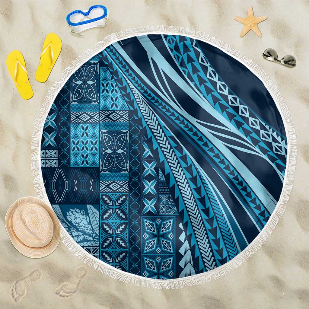 Pasifika Women's Day - Samoa Siapo Malu Tattoo Inspired Beach Blanket Navy Blue LT7 One Size 150cm Navy Blue - Polynesian Pride