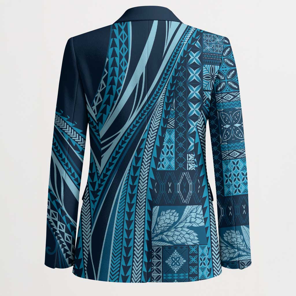 Pasifika Women's Day - Samoa Siapo Malu Tattoo Inspired Blazer Navy Blue LT7 - Polynesian Pride