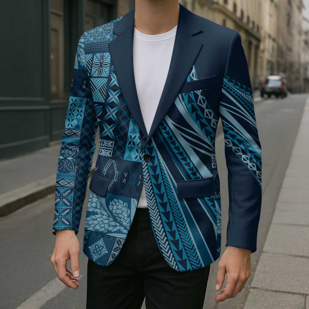 Pasifika Women's Day - Samoa Siapo Malu Tattoo Inspired Blazer Navy Blue LT7 - Polynesian Pride