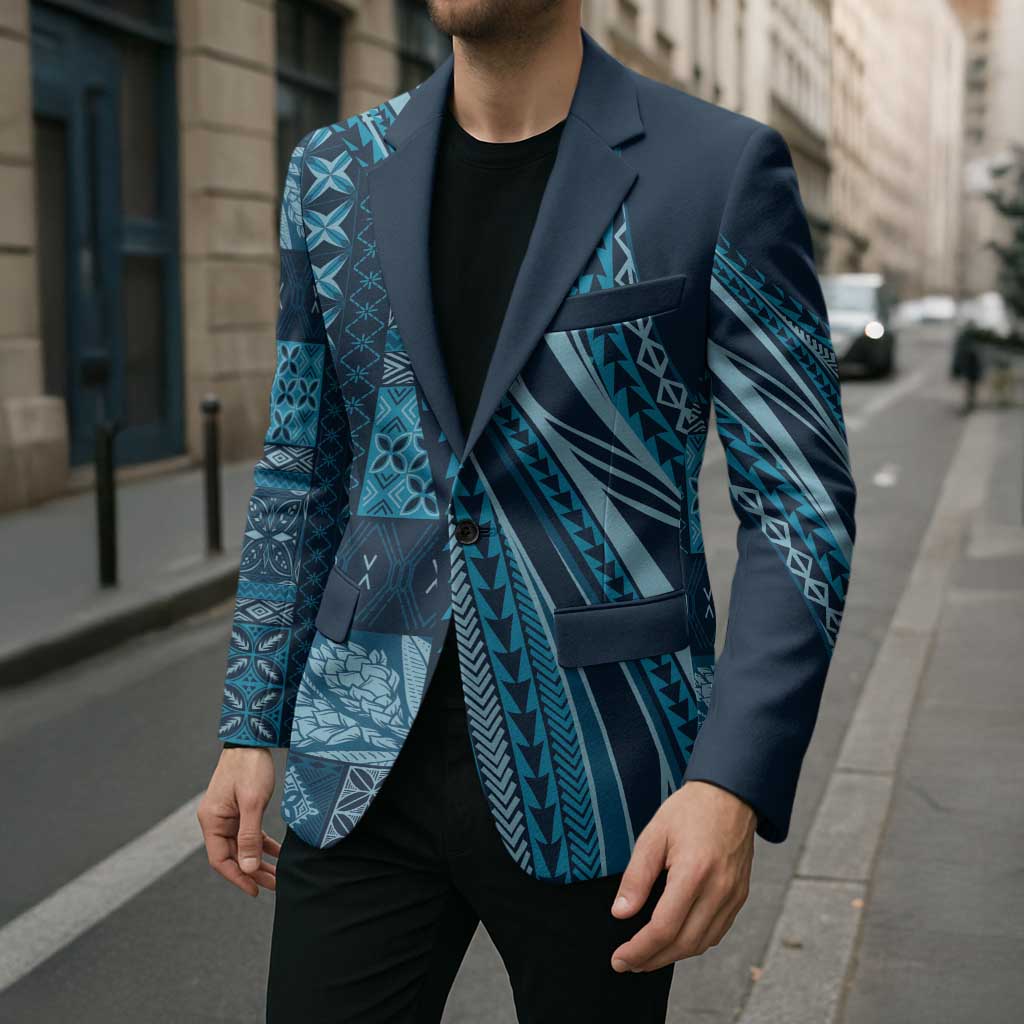 Pasifika Women's Day - Samoa Siapo Malu Tattoo Inspired Blazer Navy Blue LT7 - Polynesian Pride