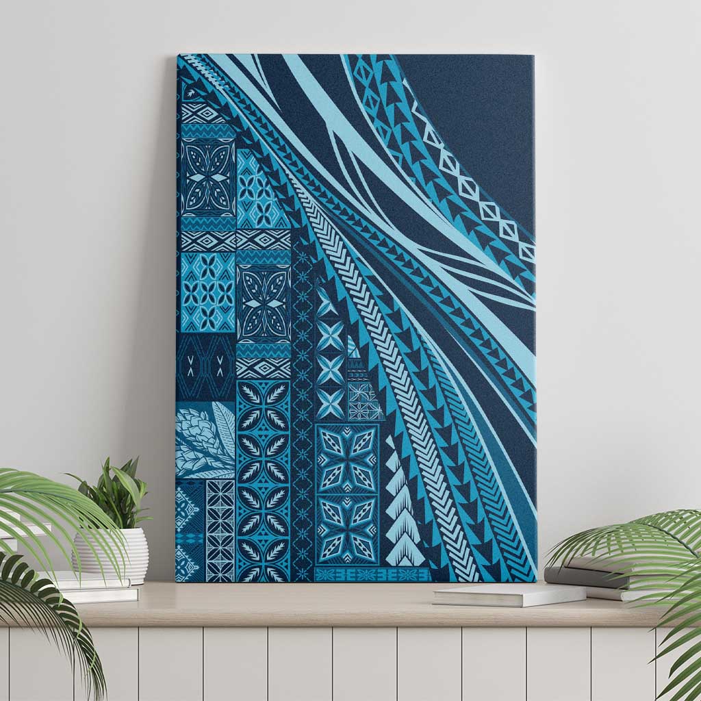 Pasifika Women's Day - Samoa Siapo Malu Tattoo Inspired Canvas Wall Art Navy Blue LT7 - Polynesian Pride