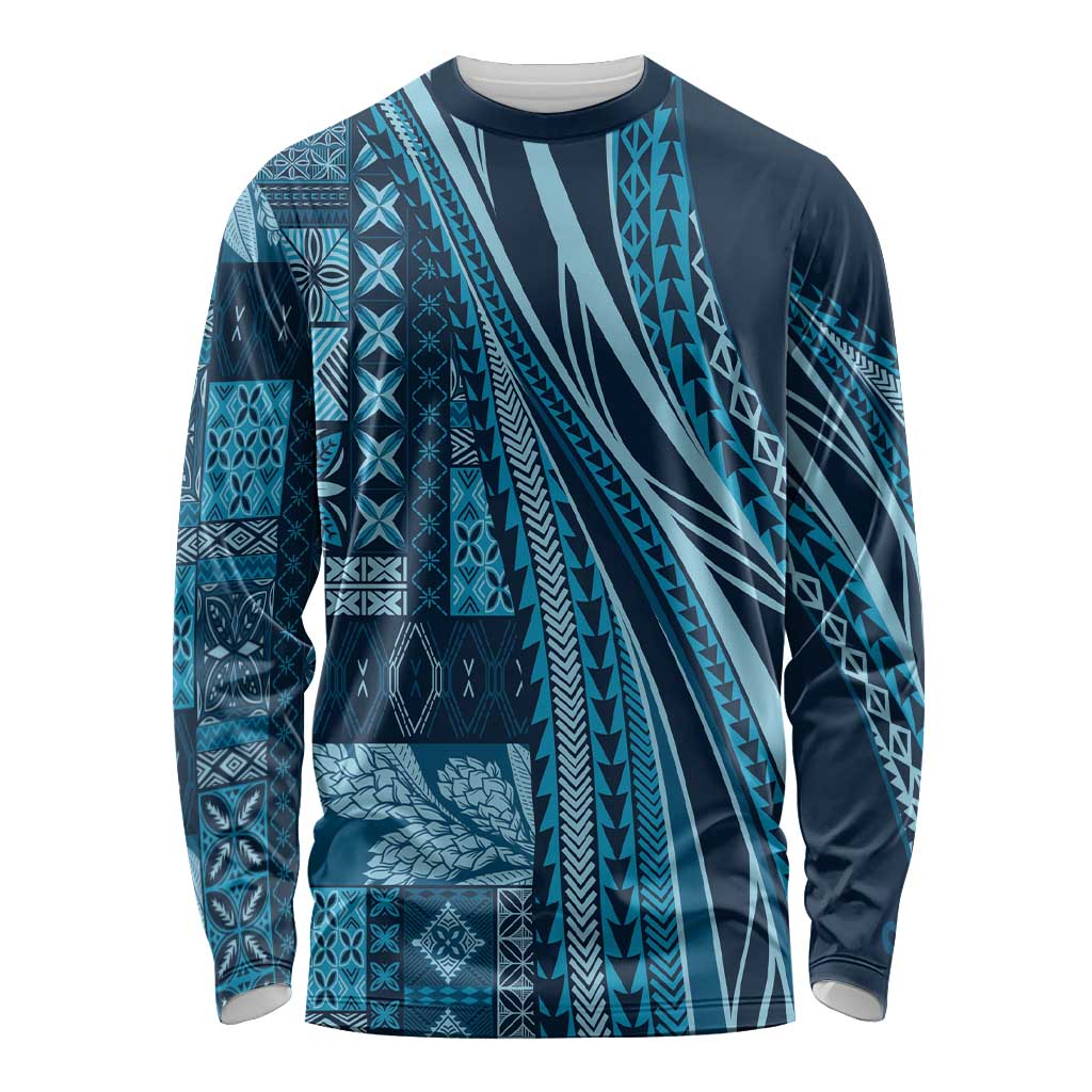 Pasifika Women's Day - Samoa Siapo Malu Tattoo Inspired Long Sleeve Shirt Navy Blue LT7 Unisex Navy Blue - Polynesian Pride