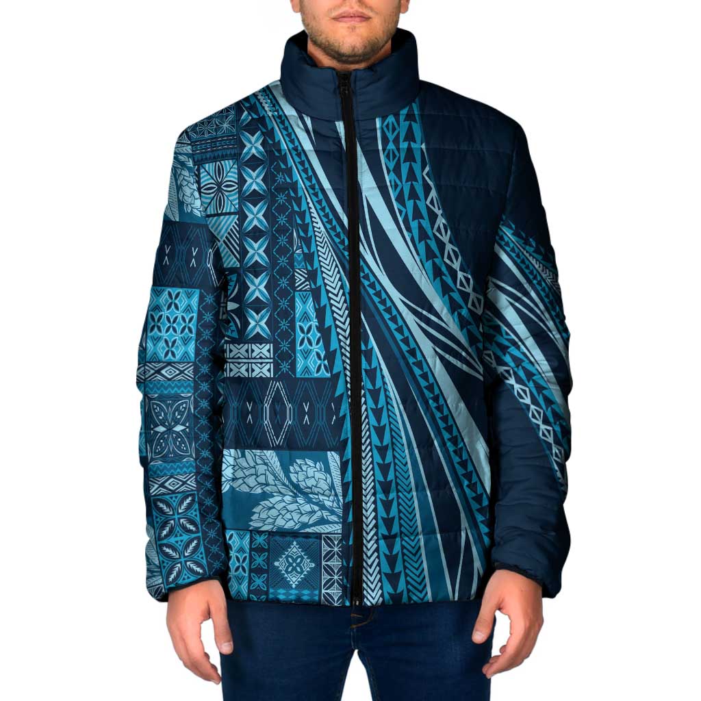 Pasifika Women's Day - Samoa Siapo Malu Tattoo Inspired Padded Jacket Navy Blue LT7 Men Navy Blue - Polynesian Pride