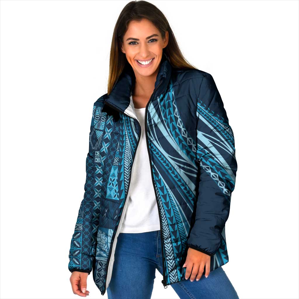 Pasifika Women's Day - Samoa Siapo Malu Tattoo Inspired Padded Jacket Navy Blue LT7 Women Navy Blue - Polynesian Pride