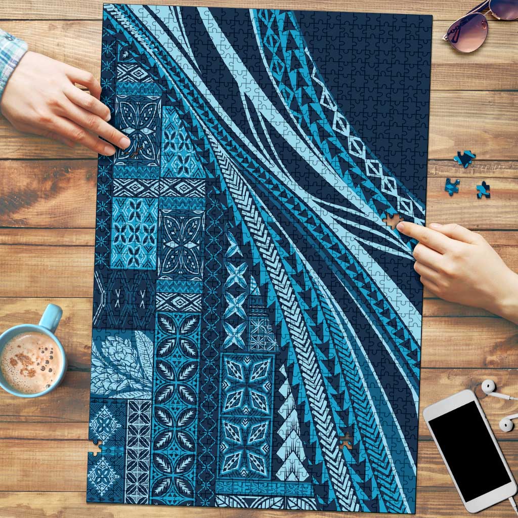Pasifika Women's Day - Samoa Siapo Malu Tattoo Inspired Puzzle Navy Blue LT7 Navy Blue - Polynesian Pride