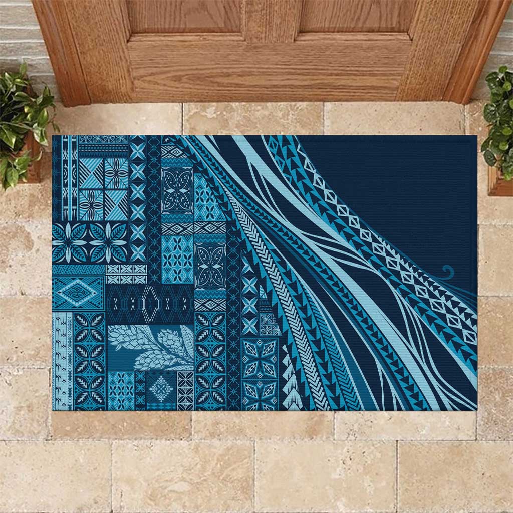 Pasifika Women's Day - Samoa Siapo Malu Tattoo Inspired Rubber Doormat Navy Blue LT7 Navy Blue - Polynesian Pride