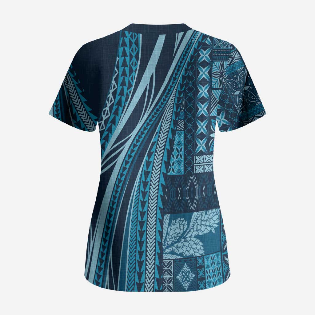Pasifika Women's Day - Samoa Siapo Malu Tattoo Inspired Scrub Top Navy Blue LT7 - Polynesian Pride