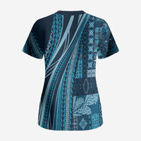 Pasifika Women's Day - Samoa Siapo Malu Tattoo Inspired Scrub Top Navy Blue LT7 - Polynesian Pride