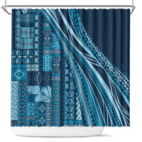 Pasifika Women's Day - Samoa Siapo Malu Tattoo Inspired Shower Curtain Navy Blue LT7 Navy Blue - Polynesian Pride