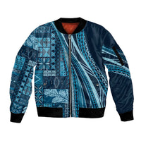 Pasifika Women's Day - Samoa Siapo Malu Tattoo Inspired Sleeve Zip Bomber Jacket Navy Blue LT7 Unisex Navy Blue - Polynesian Pride