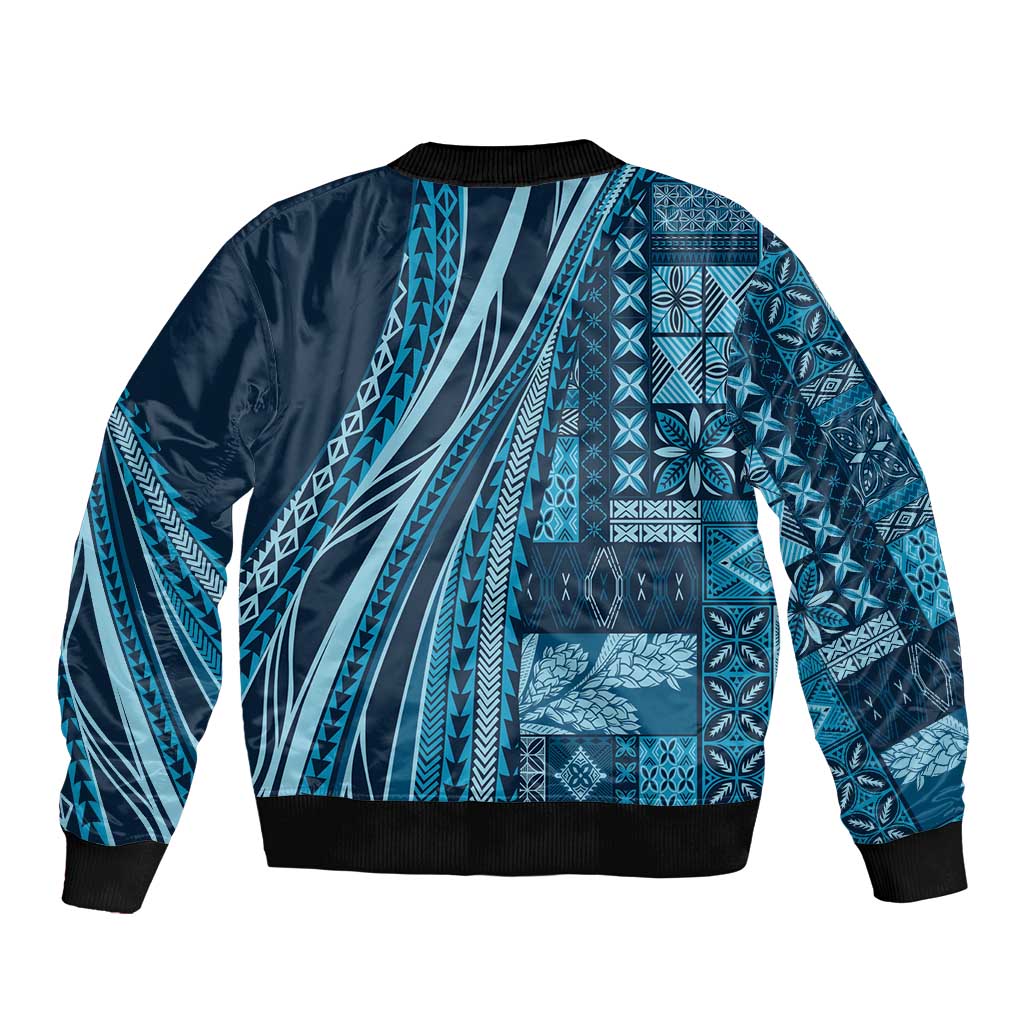 Pasifika Women's Day - Samoa Siapo Malu Tattoo Inspired Sleeve Zip Bomber Jacket Navy Blue LT7 - Polynesian Pride