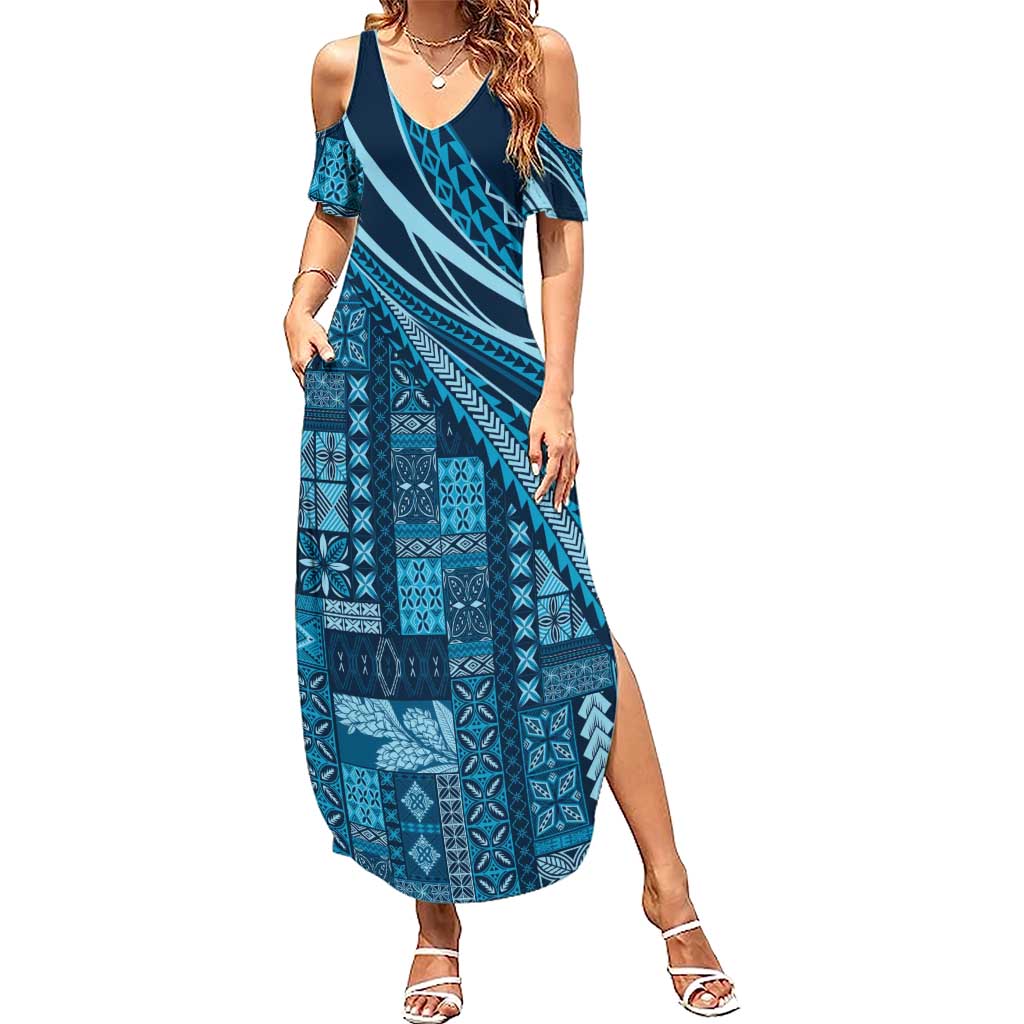 Pasifika Women's Day - Samoa Siapo Malu Tattoo Inspired Summer Maxi Dress Navy Blue LT7 Women Navy Blue - Polynesian Pride