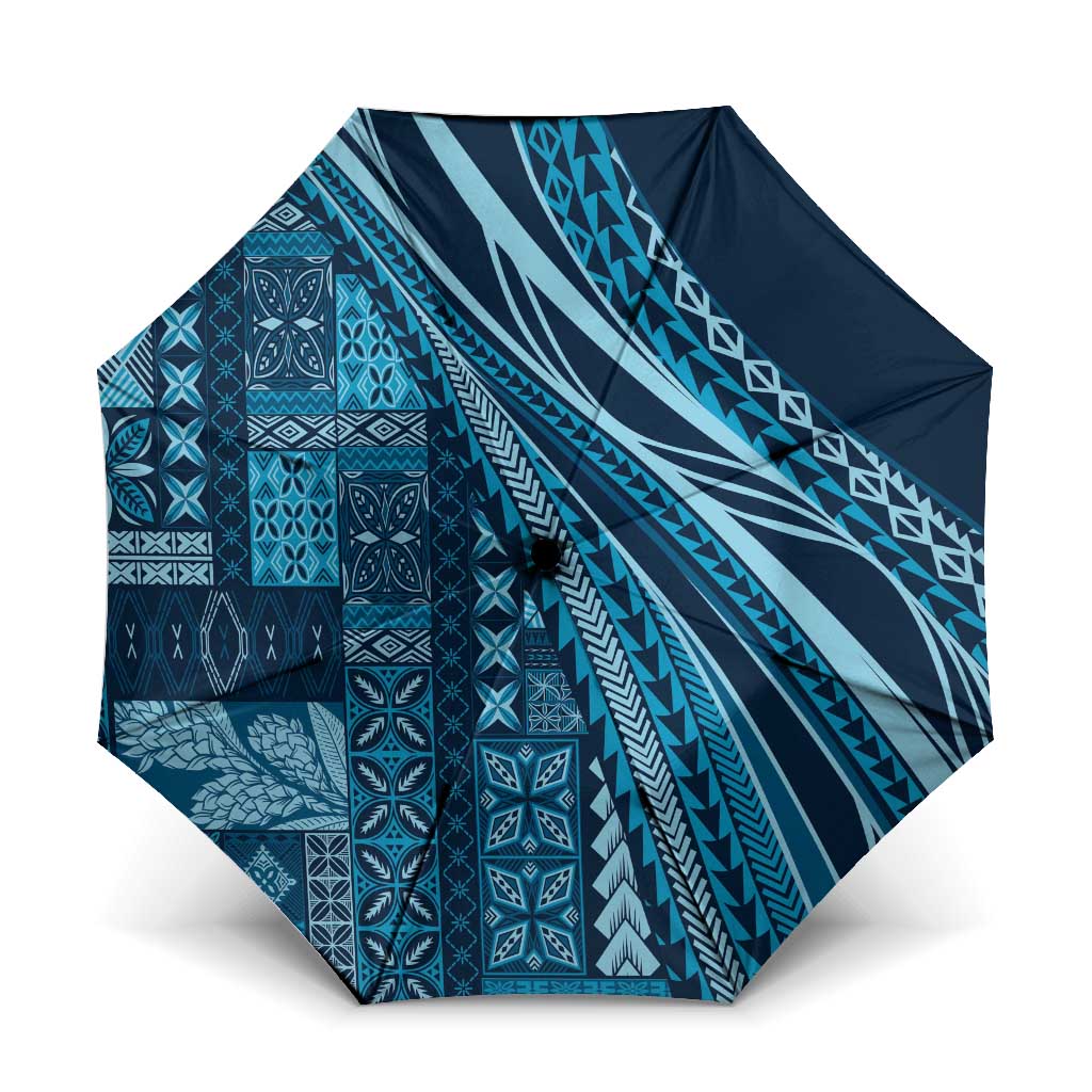 Pasifika Women's Day - Samoa Siapo Malu Tattoo Inspired Umbrella Navy Blue LT7 One Size Folded 11.42 inch Opened Diameter 37.4 inch Navy Blue - Polynesian Pride