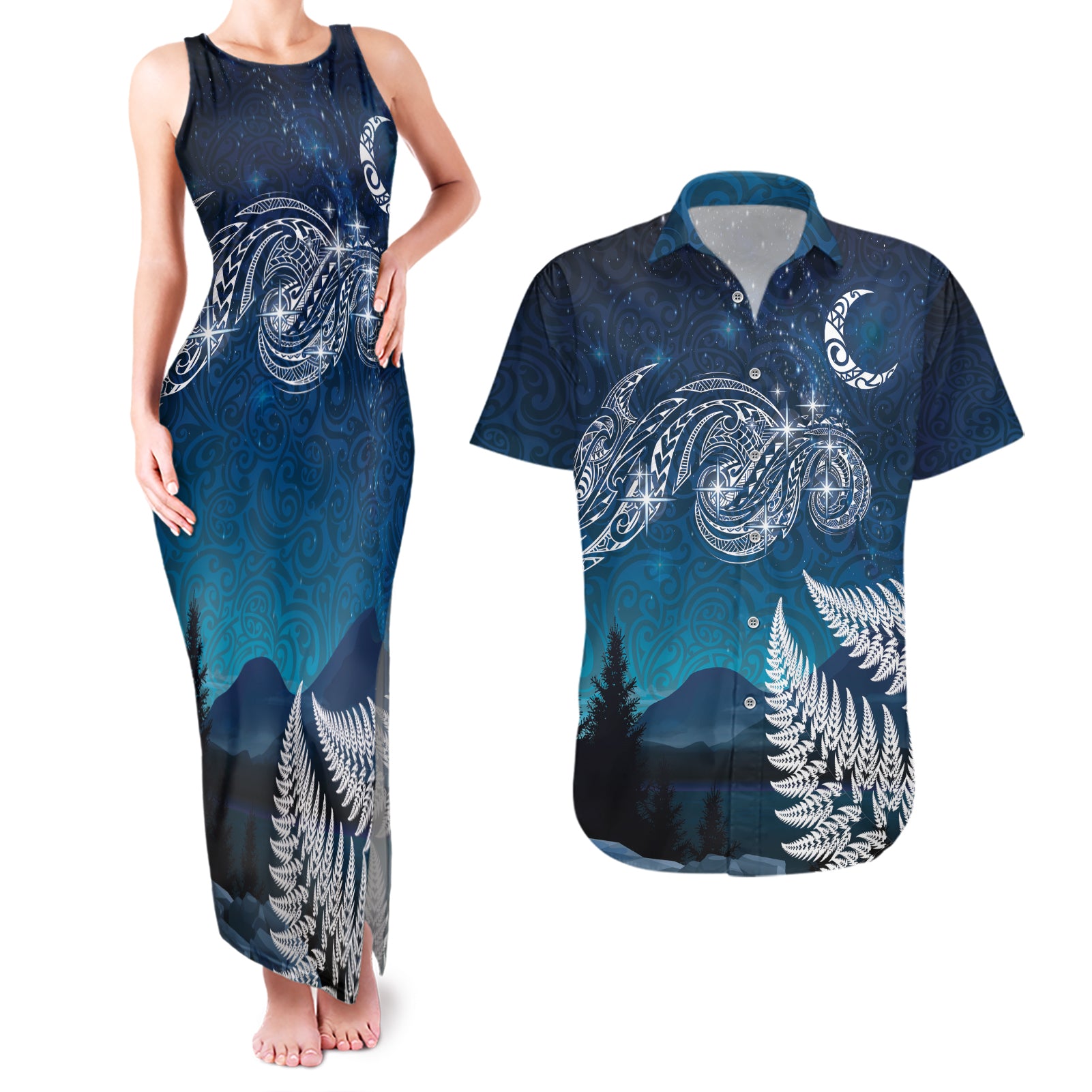 New Zealand Matariki Couples Matching Tank Maxi Dress and Hawaiian Shirt Starry Night Style