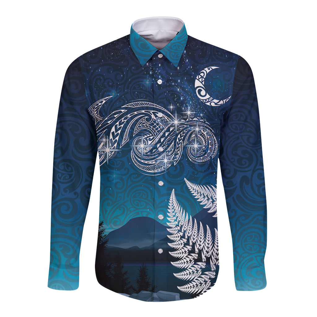New Zealand Matariki Long Sleeve Button Shirt Starry Night Style LT7 Unisex Navy - Polynesian Pride