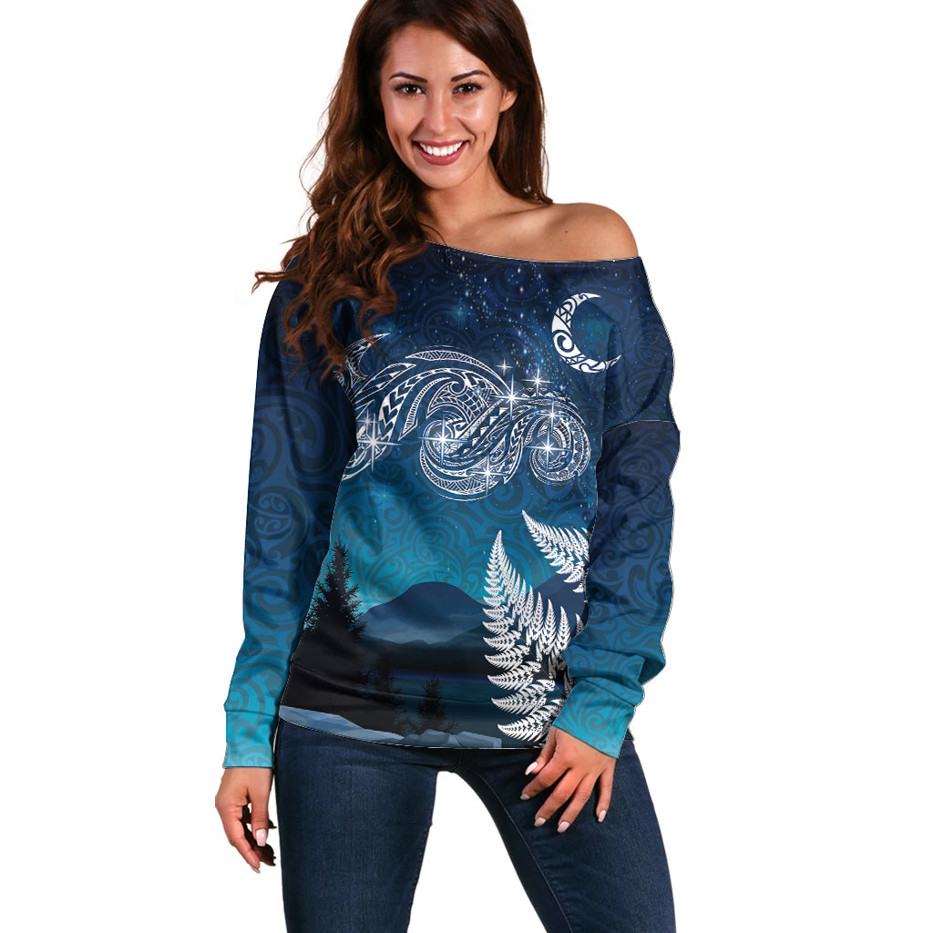 New Zealand Matariki Off Shoulder Sweater Starry Night Style