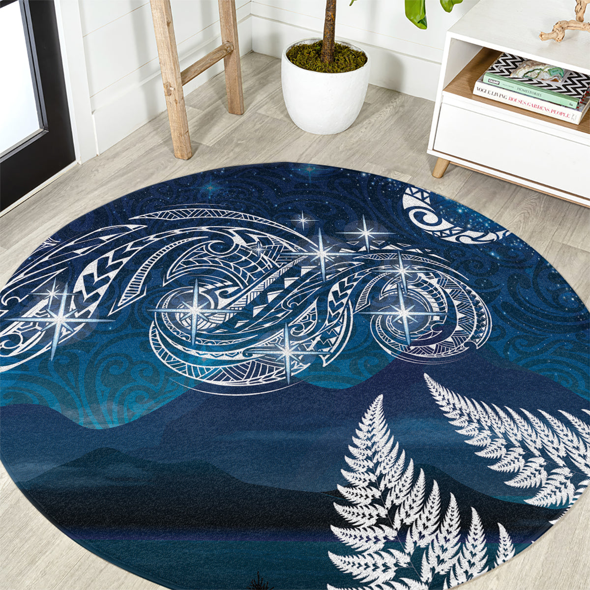 New Zealand Matariki Round Carpet Starry Night Style LT7 Navy - Polynesian Pride