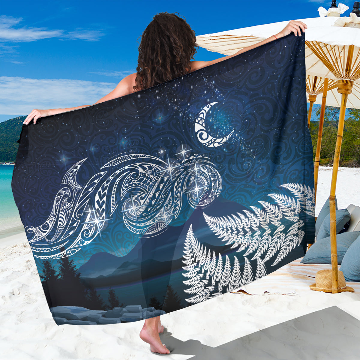 New Zealand Matariki Sarong Starry Night Style LT7 One Size 44 x 66 inches Navy - Polynesian Pride