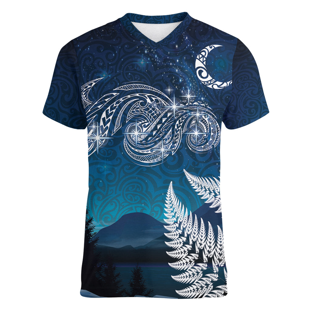 New Zealand Matariki Women V-Neck T-Shirt Starry Night Style