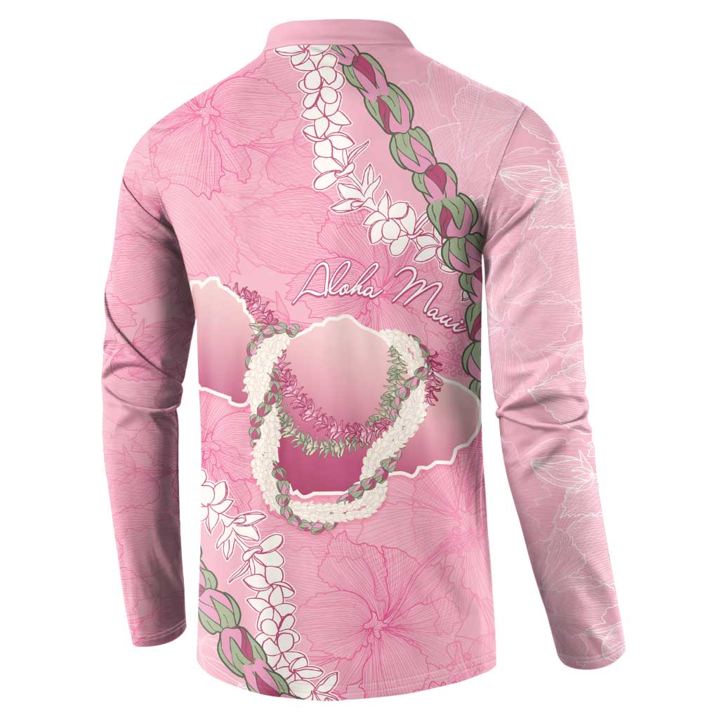 Hawaii Maui Island Flowers Lei Button Sweatshirt Lokelani Rose Pink LT7 - Polynesian Pride