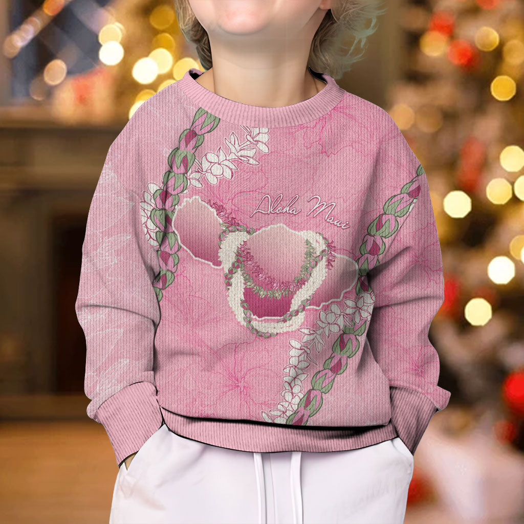 Hawaii Maui Island Flowers Lei Kid Ugly Christmas Sweater Lokelani Rose Pink LT7 - Polynesian Pride