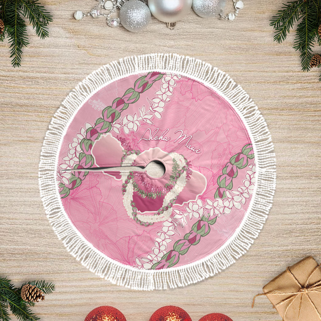 Hawaii Maui Island Flowers Lei Tree Skirt Lokelani Rose Pink LT7 Fringed Pink - Polynesian Pride