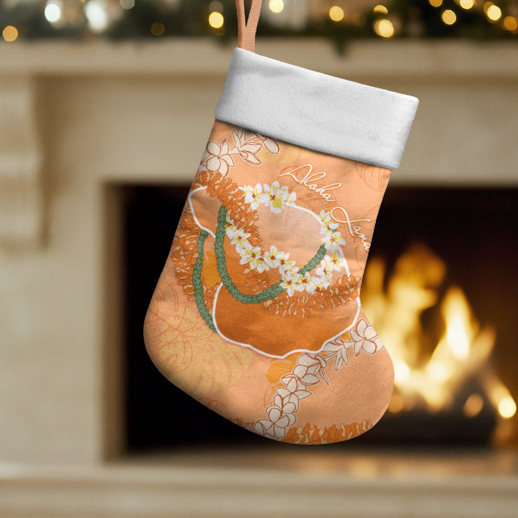 Hawaii Lanai Island Flowers Lei Christmas Stocking Orange Kaunaoa Mix Maile LT7 Set of 2 Orange - Polynesian Pride