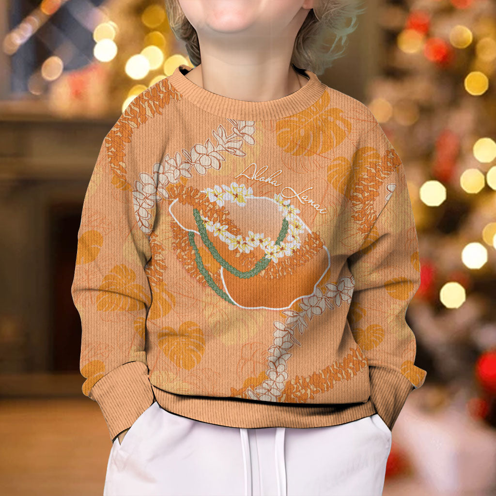 Hawaii Lanai Island Flowers Lei Kid Ugly Christmas Sweater Orange Kaunaoa Mix Maile LT7 - Polynesian Pride