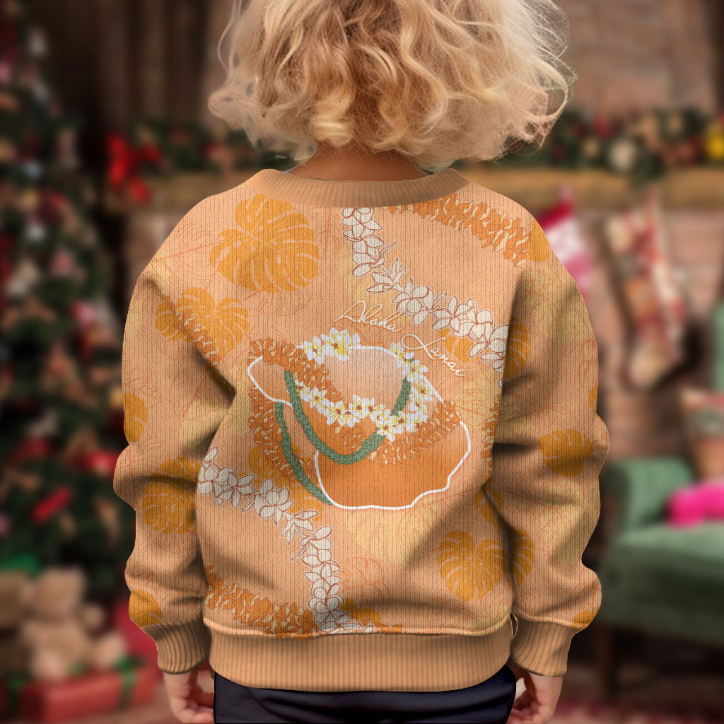 Hawaii Lanai Island Flowers Lei Kid Ugly Christmas Sweater Orange Kaunaoa Mix Maile LT7 - Polynesian Pride