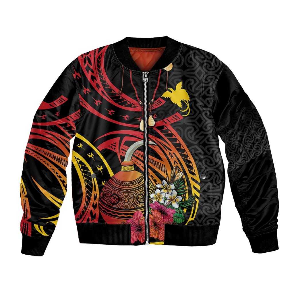 Personalized Milne Bay Bomber Jacket PNG Lime Pot with Oro Tapa LT7 Unisex Black - Polynesian Pride