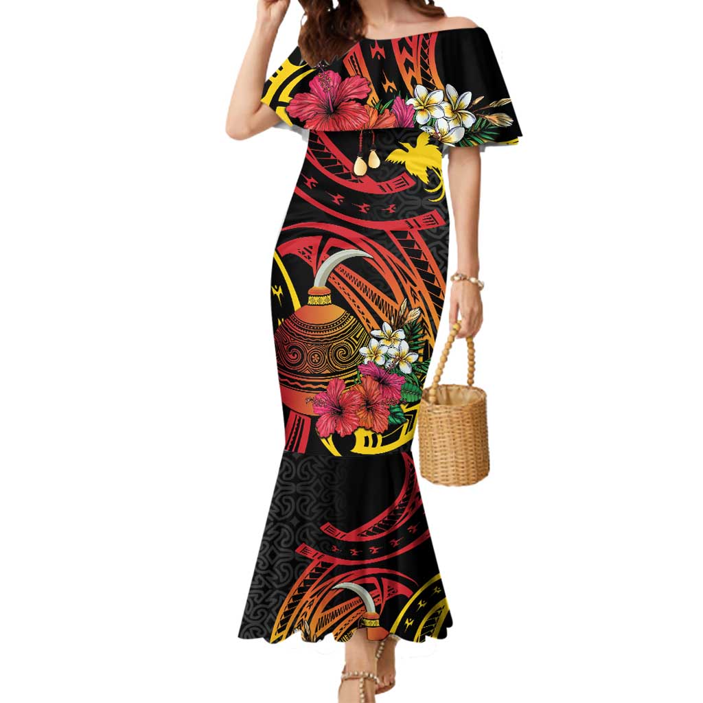 Personalized Milne Bay Mermaid Dress PNG Lime Pot with Oro Tapa LT7 Women Black - Polynesian Pride
