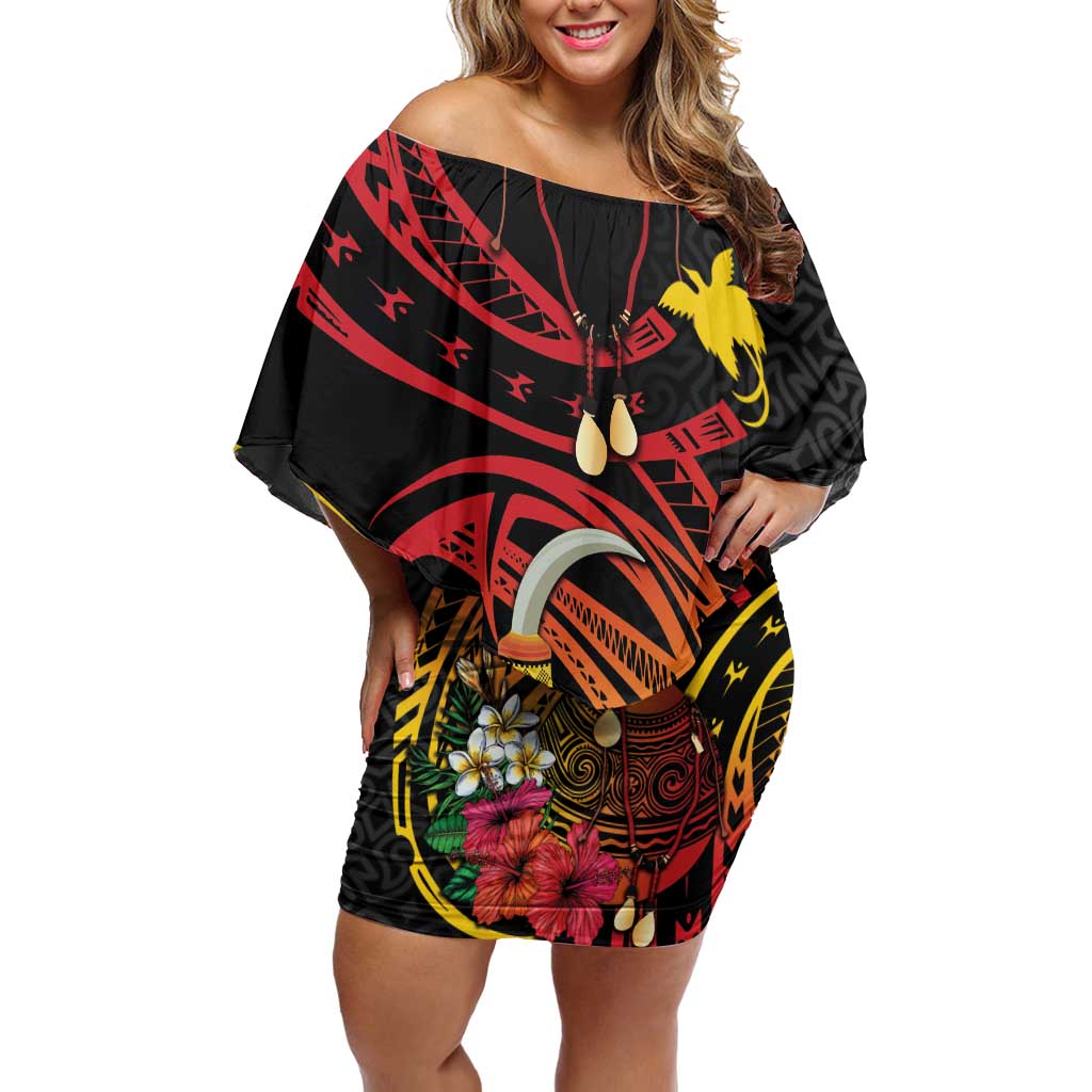 Personalized Milne Bay Off Shoulder Short Dress PNG Lime Pot with Oro Tapa LT7 Women Black - Polynesian Pride