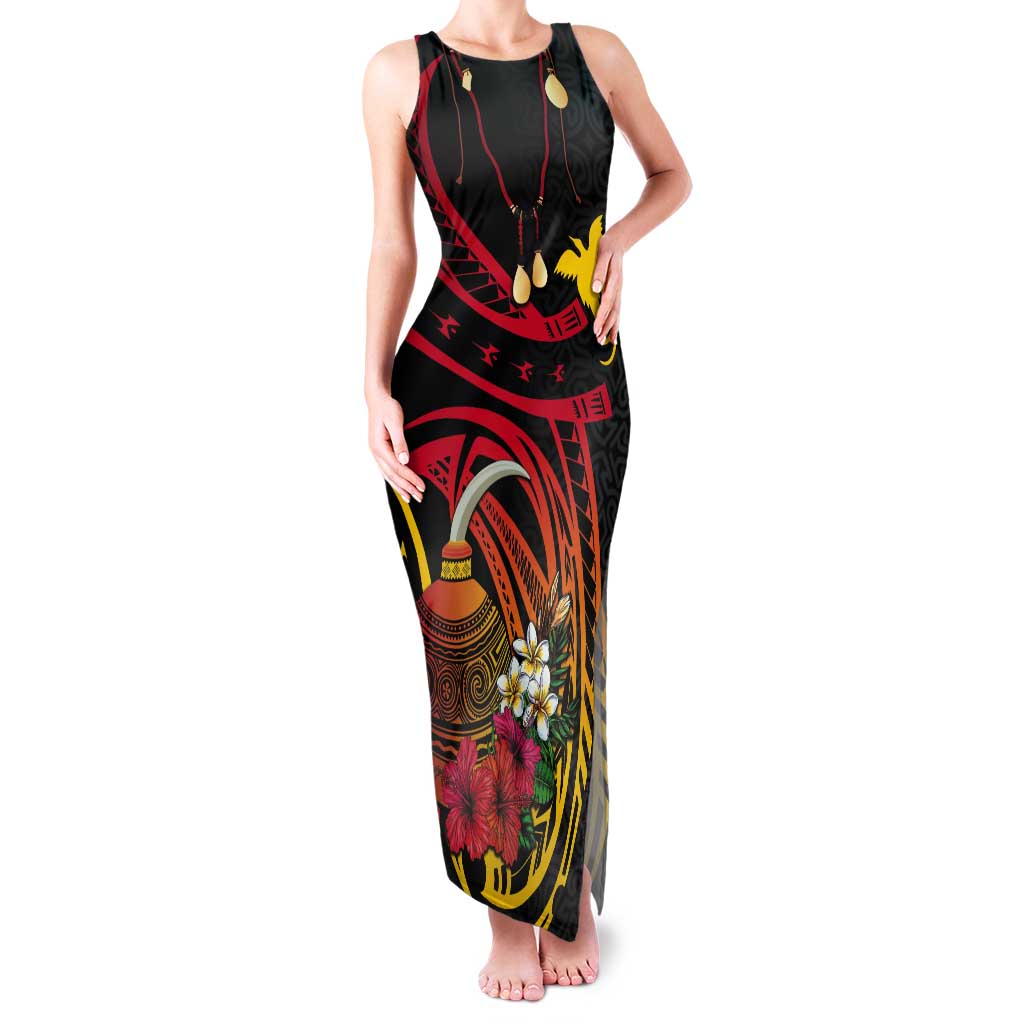 Personalized Milne Bay Tank Maxi Dress PNG Lime Pot with Oro Tapa LT7 Women Black - Polynesian Pride
