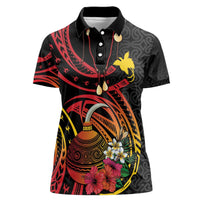 Personalized Milne Bay Women Polo Shirt PNG Lime Pot with Oro Tapa LT7 Female Black - Polynesian Pride