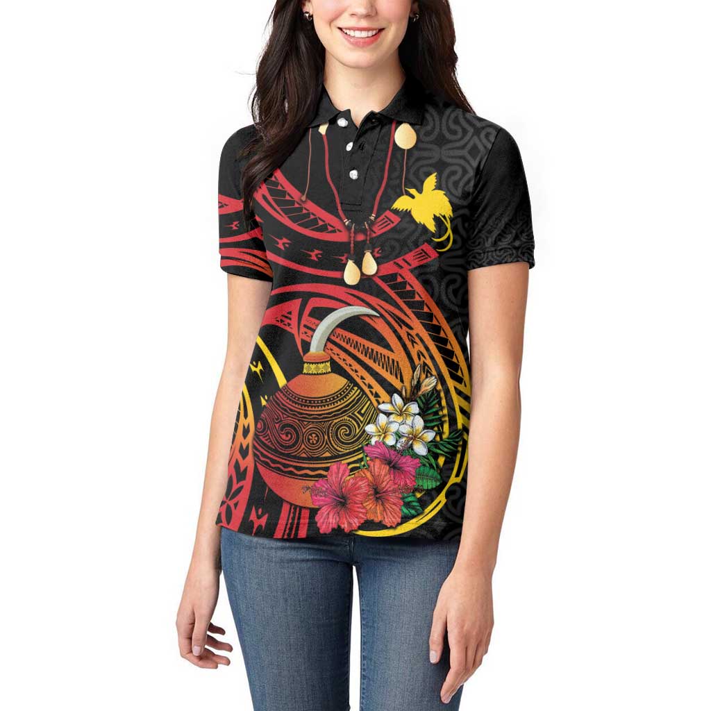 Personalized Milne Bay Women Polo Shirt PNG Lime Pot with Oro Tapa LT7 - Polynesian Pride