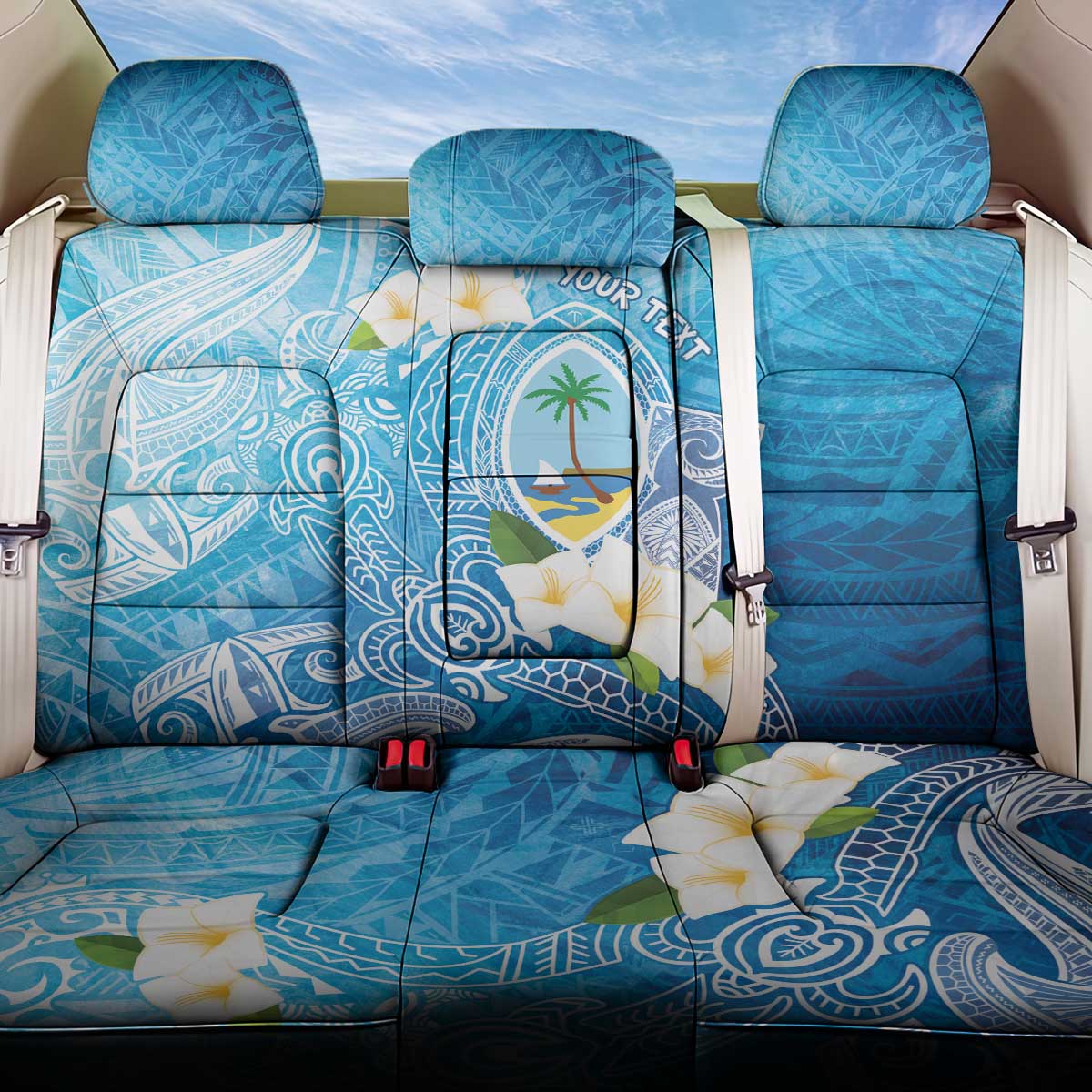 Hafa Adai Guam Chamorro Personalized Back Car Seat Cover Ocean Blue Latte Stone with Guasali LT7 One Size Ocean Blue - Polynesian Pride