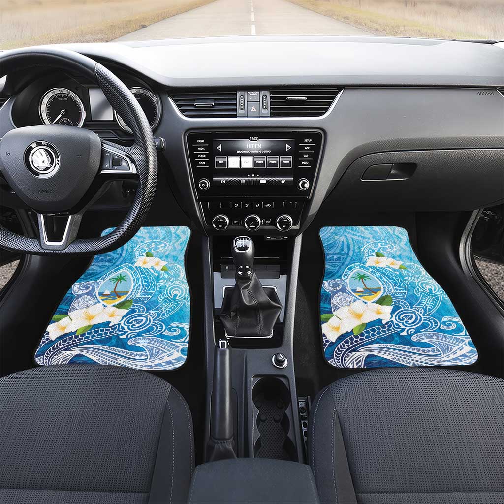 Hafa Adai Guam Chamorro Personalized Car Mats Ocean Blue Latte Stone with Guasali LT7 Set 2pcs - Front Ocean Blue - Polynesian Pride