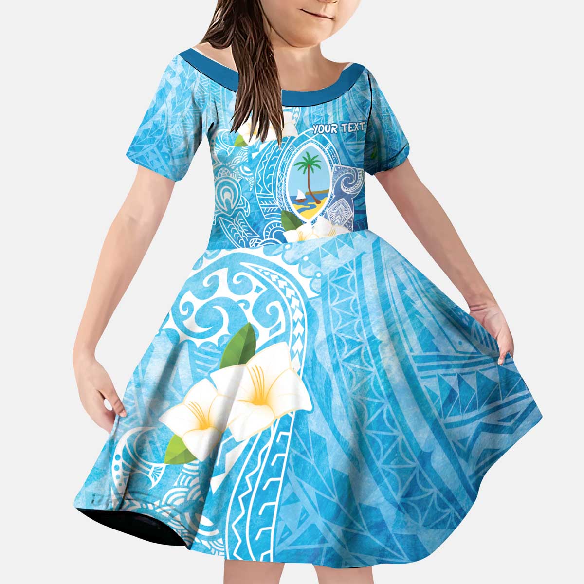 Hafa Adai Guam Chamorro Personalized Kid Short Sleeve Dress Ocean Blue Latte Stone with Guasali LT7 KID Ocean Blue - Polynesian Pride