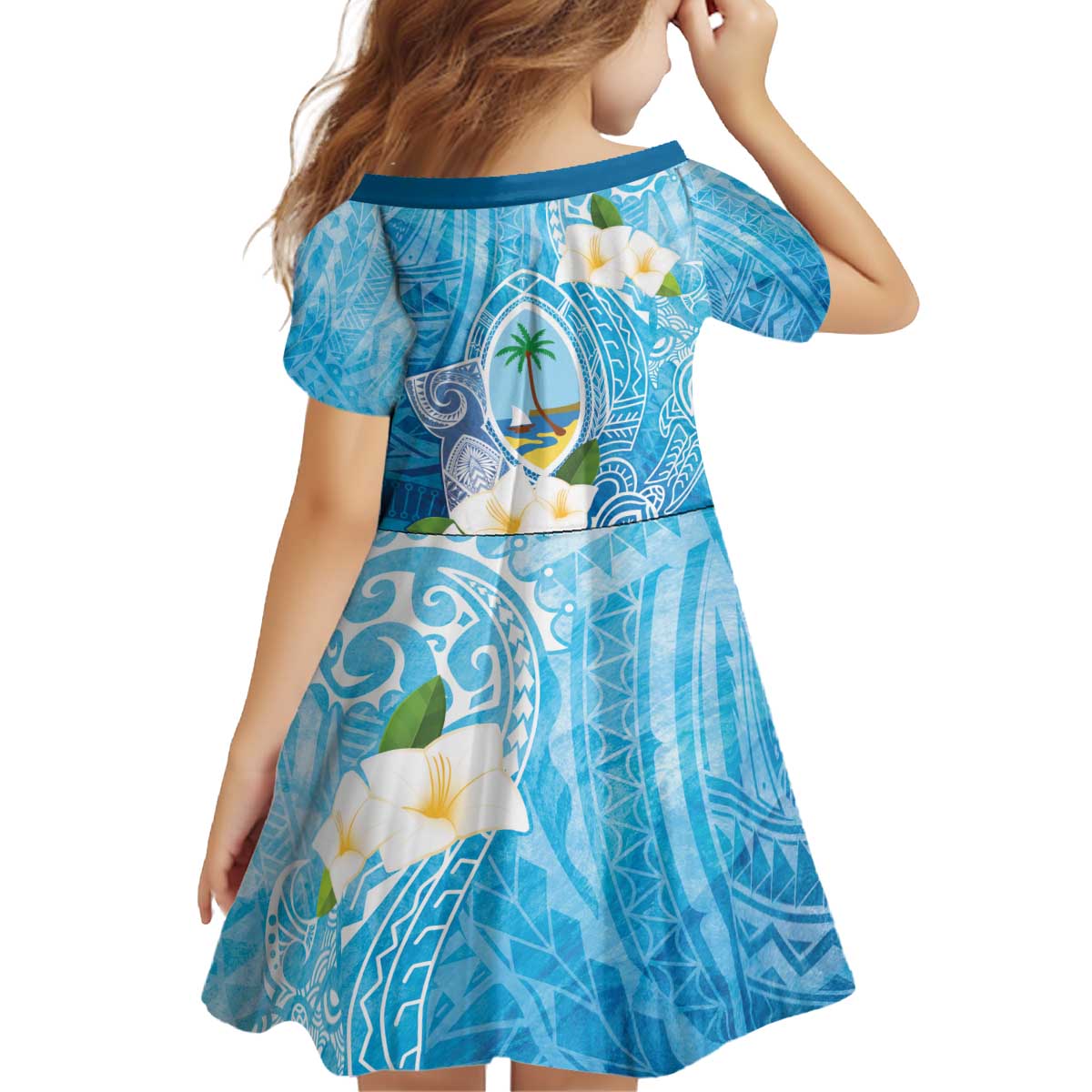 Hafa Adai Guam Chamorro Personalized Kid Short Sleeve Dress Ocean Blue Latte Stone with Guasali LT7 - Polynesian Pride