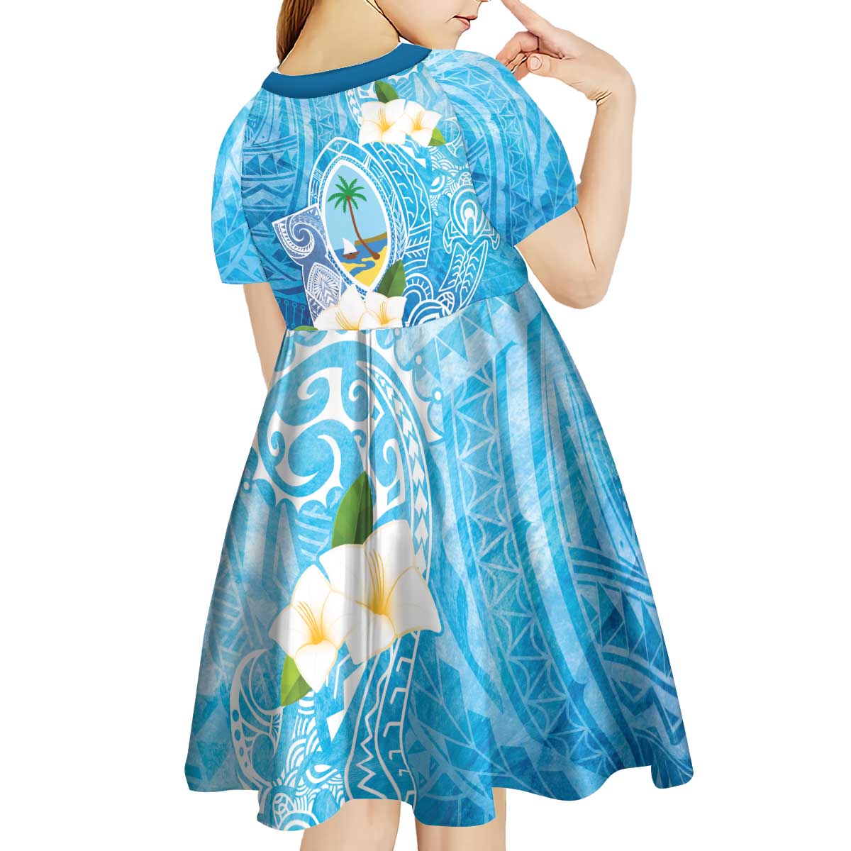 Hafa Adai Guam Chamorro Personalized Kid Short Sleeve Dress Ocean Blue Latte Stone with Guasali LT7 - Polynesian Pride