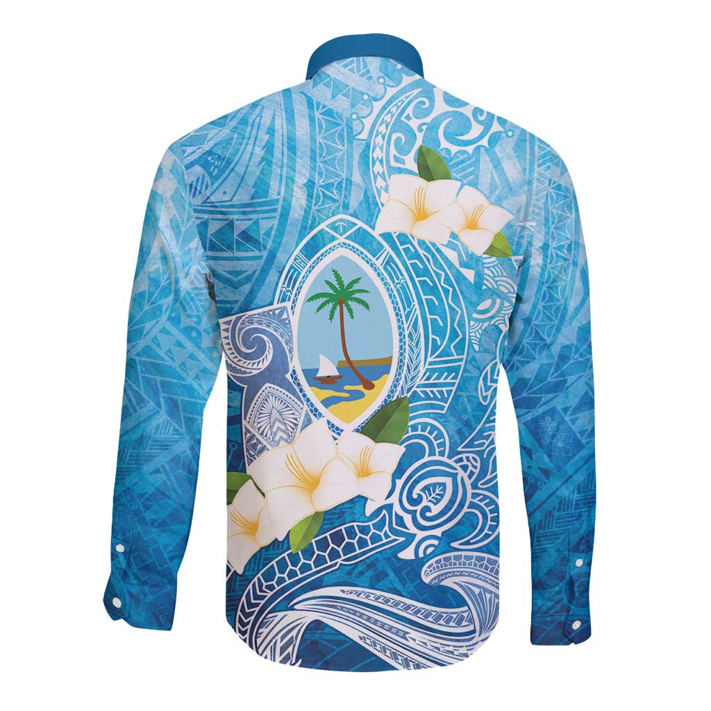 Hafa Adai Guam Chamorro Personalized Long Sleeve Button Shirt Ocean Blue Latte Stone with Guasali LT7 - Polynesian Pride