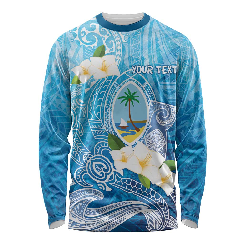 Hafa Adai Guam Chamorro Personalized Long Sleeve Shirt Ocean Blue Latte Stone with Guasali LT7 Unisex Ocean Blue - Polynesian Pride