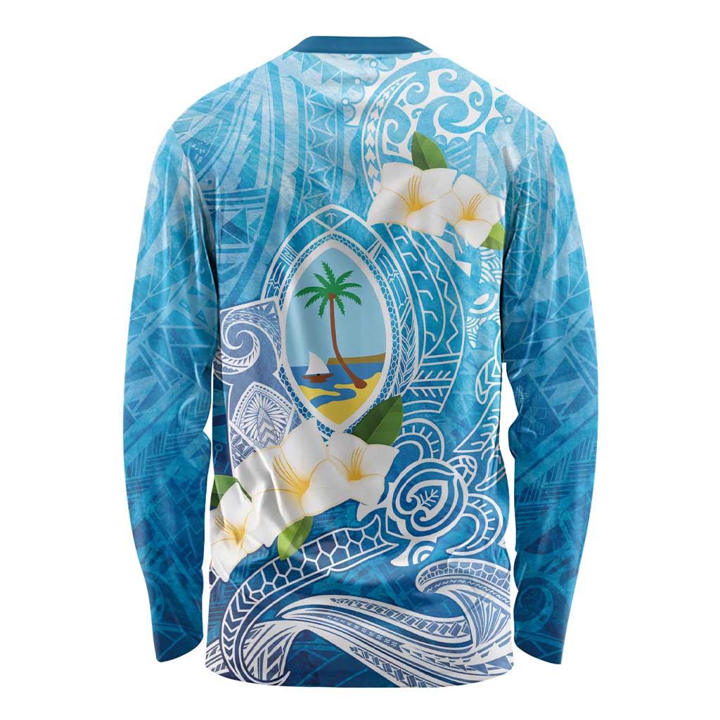 Hafa Adai Guam Chamorro Personalized Long Sleeve Shirt Ocean Blue Latte Stone with Guasali LT7 - Polynesian Pride