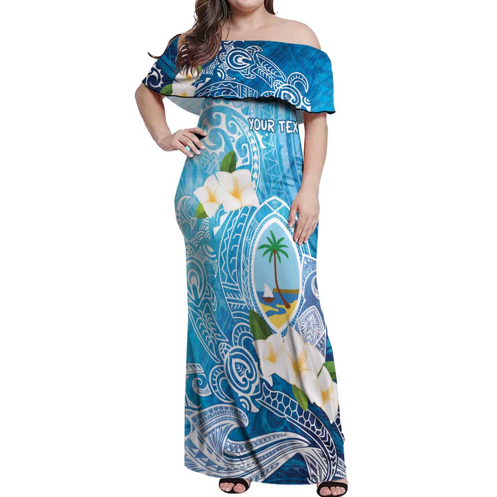 Hafa Adai Guam Chamorro Personalized Off Shoulder Maxi Dress Ocean Blue Latte Stone with Guasali LT7 Women Ocean Blue - Polynesian Pride
