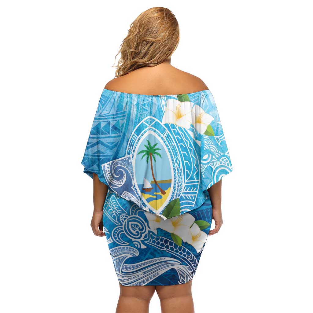 Hafa Adai Guam Chamorro Personalized Off Shoulder Short Dress Ocean Blue Latte Stone with Guasali LT7 - Polynesian Pride