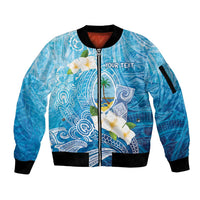Hafa Adai Guam Chamorro Personalized Sleeve Zip Bomber Jacket Ocean Blue Latte Stone with Guasali LT7 Unisex Ocean Blue - Polynesian Pride
